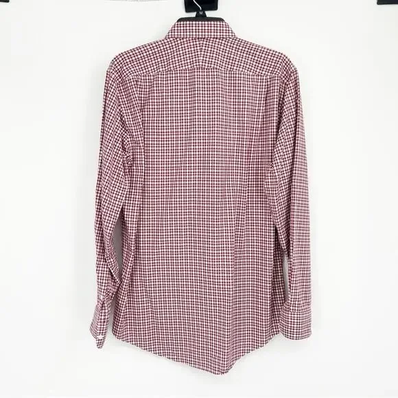 Nordstrom Red Check Button Down Shirt Trim Fit 100% Cotton Wrinkle Free Size 16" - Picture 4 of 7